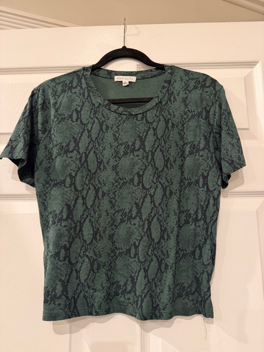 Socialite Teal and Black Snake-Print Crewneck Tee